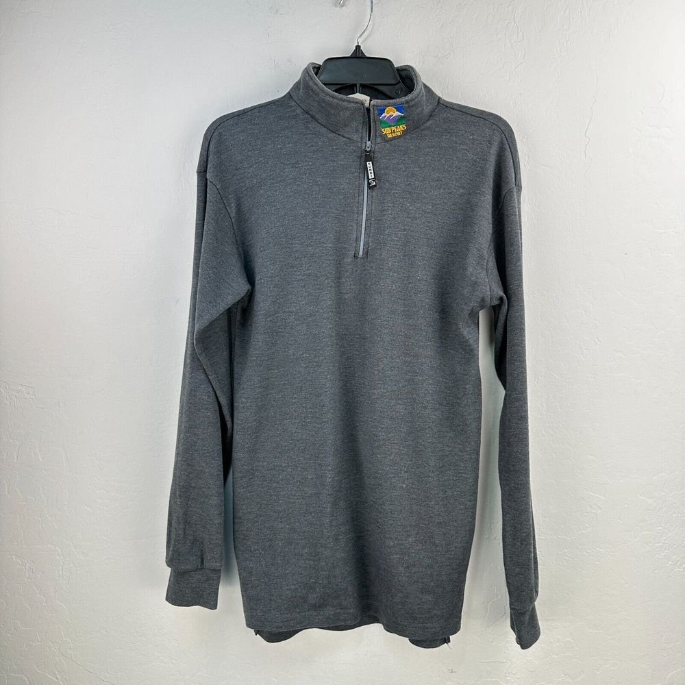 Vtg Kombi Sweater Mens L Gray Quarter Zip Mock Neck Sun Peaks Resort Lightweight